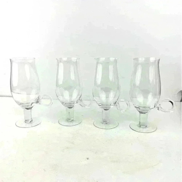 VTG Set of 4 Hand Blown Goblet Style Pedestal Cups Handle Clear Glass 7.5" Tall - Picture 8 of 14